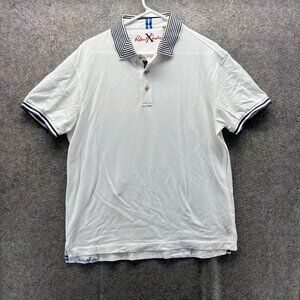 Robert Graham Polo Shirt Mens XL White Tailored Fit Stripe Collar Stretch Knit